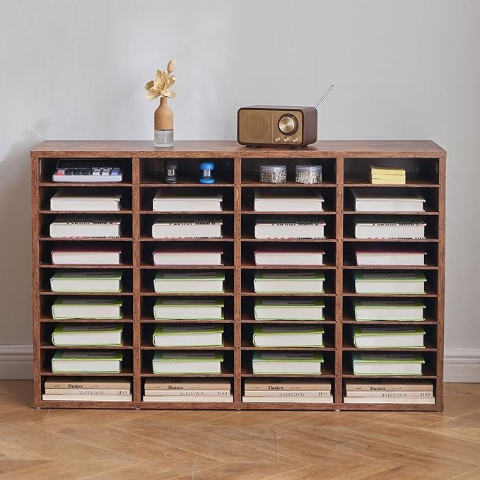 VEVOR Literature Organizer, 36 Compartments Office Mailbox with Removable Shelves, Wood Mailbox Sorter Particle Board Office Home Classroom Storage, File Sorter for File, Document, Paper, Retro Brown
