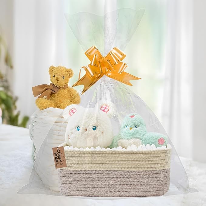COMFY-HOMI 13" x 8.5" x 5.1" Storage Baskets for Organizing | Cotton Rope Woven Basket | Toy Storage Bin Box | Basket for Shelves,1 Pack,light brown