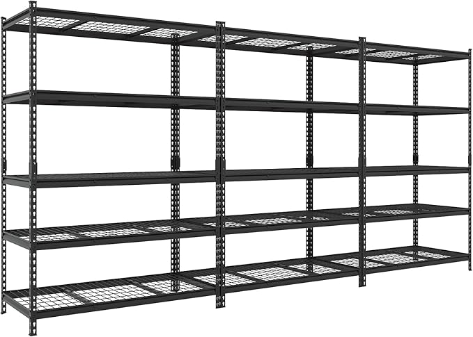 FLEXIMOUNTS Garage Shelving, Heavy Duty Shelving 2000 lbs, 5-Tier Garage Storage Shelves,Industrial Shelves for Heavy Tools and Equipment, 48" W x 24" D x 72" H， 3 Pack