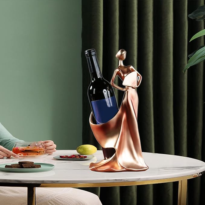Artpaul Wine Bottle Holder Beauty Lady Statue Wine Bottle Stand Lady Wine Rack Decoration Wine Cork Holder Decor Wine Decor for Kitchen Bar (Golden Red)