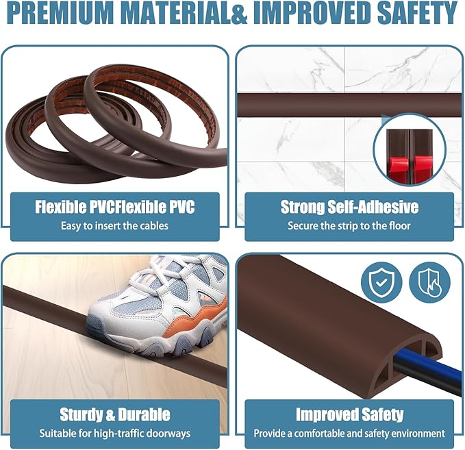 Floor Cord Covers for Wires 10FT Cable Hider Wire Cover Self Adhesive Cord Hider Floor for Offices, Homes, Workshops, Warehouses Cable Cavity 0.39" W x 0.27" H