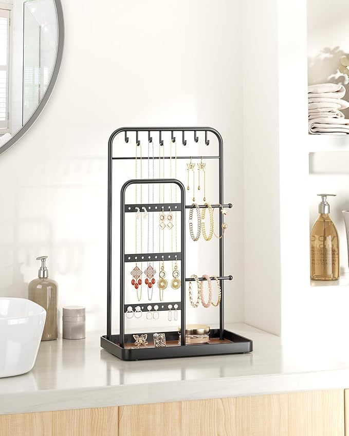 pickpiff Jewelry Holder Stand: Jewelry Display for Necklace, Bracelet, Earring, Ring, Black