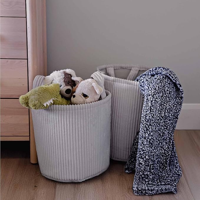 PUTSKA Blanket Basket – Round Storage for Toys and Blankets, Clothes, Stuffed Animals – Soft Baby Girl Basket for Nursery, Kids Room, Bedroom, Living Room – Regular, Grey