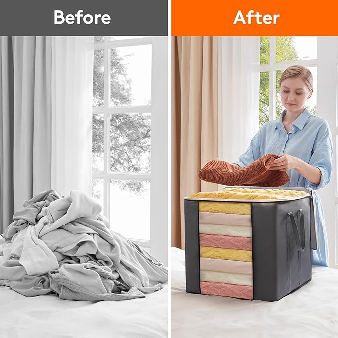 Lifewit 100L Extra Large Blanket Storage Bags, Foldable Comforter Storage with Reinforced Handles, Clothes Storage Containers for King Comforter, Bedding, Pillow, Sheet, Storage Bin with Lids 6 Pack