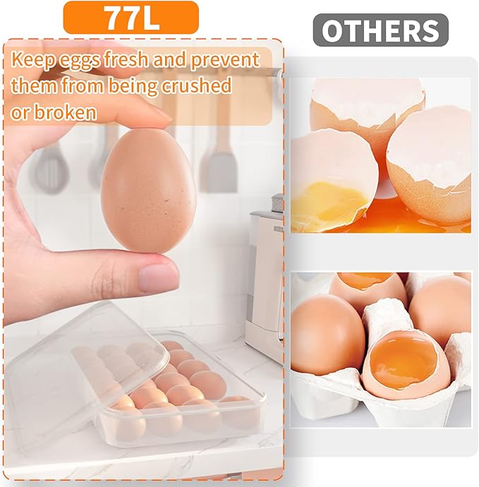 77L Deviled Egg Containers with Lid, (Set of 2), Plastic Egg Holder for Refrigerator for 48 Eggs, Clear Storage Deviled Egg Carrier Tray, Fridge Stackable Countertop Portable Egg Dispenser