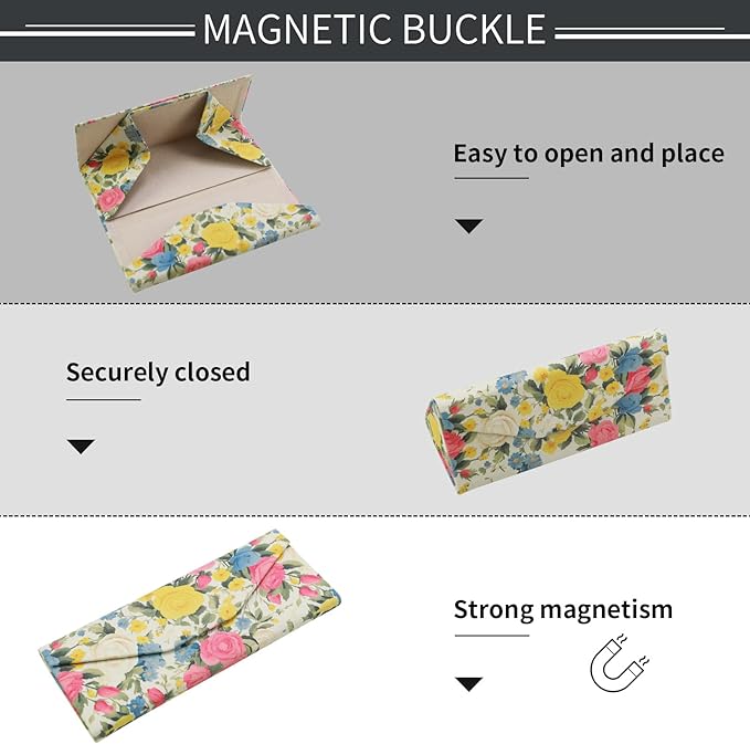 Foldable Glasses Case, Magnetic PU Leahter Sunglasses Case, Cute Hard Shell Folding Eyeglass Cases for Women Kids