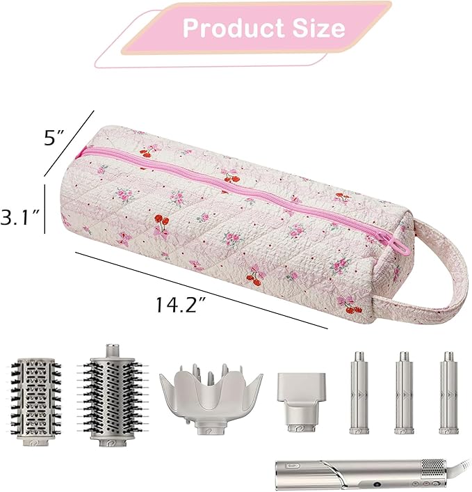 Quilted Hair Tools Travel Bag，Hair Styling Accessories Storage Case for Shark FlexStyle, Dyson Airwrap Hair Dryer, Curling Iron, Revlon Hair Tools，Portable and foldable(04Cherry)