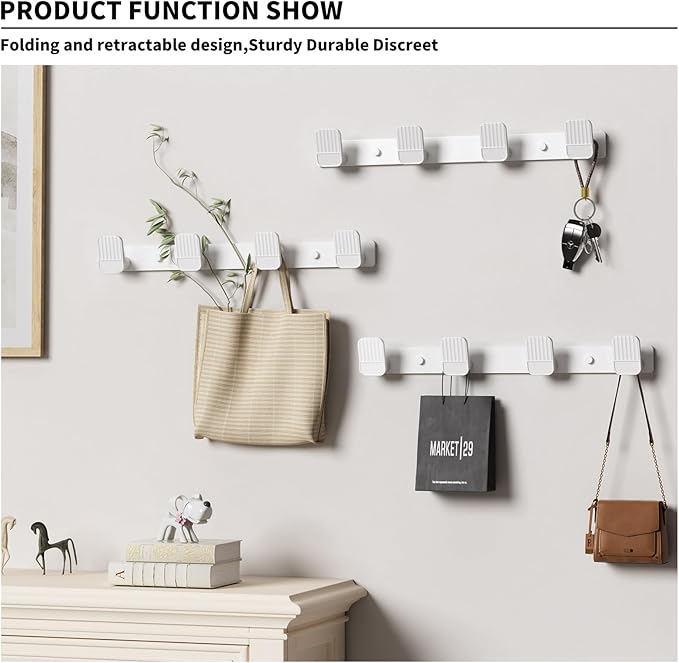 Coat Rack Wall Mount Coat Hooks - White Hook Rack with 4 Hooks Aluminum Wall Rack Hooks for Hanging Coat Hat Bag Towel Hanger Rustproof Coat Holder