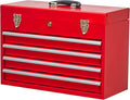 Metal Tool Box with 4 Drawers Portable Steel Tool Chest with Metal Cylinder Lock and Latch Closure, Liner, Red Powder Coating, Suitable for Garage, Warehouse and Outdoor Repair Job-Red