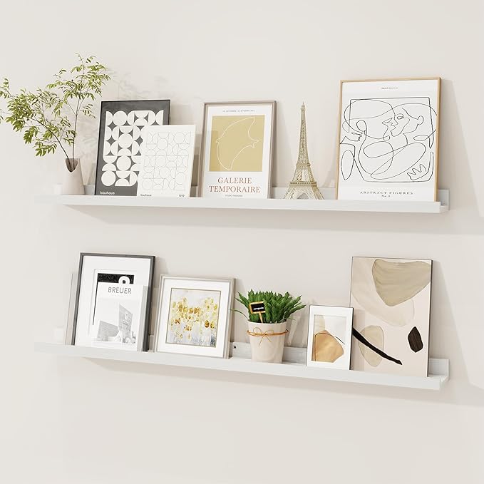 Picture Ledge Shelf, Floating Shelves Set of 2, 36 Inches Solid Wood Nursery Book Shelves for Toys Storage, Kids Bookshelf Wall Mounted for Living Room Bedroom Decor Books Photo Frames, White