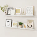 Picture Ledge Shelf, Floating Shelves Set of 2, 36 Inches Solid Wood Nursery Book Shelves for Toys Storage, Kids Bookshelf Wall Mounted for Living Room Bedroom Decor Books Photo Frames, White