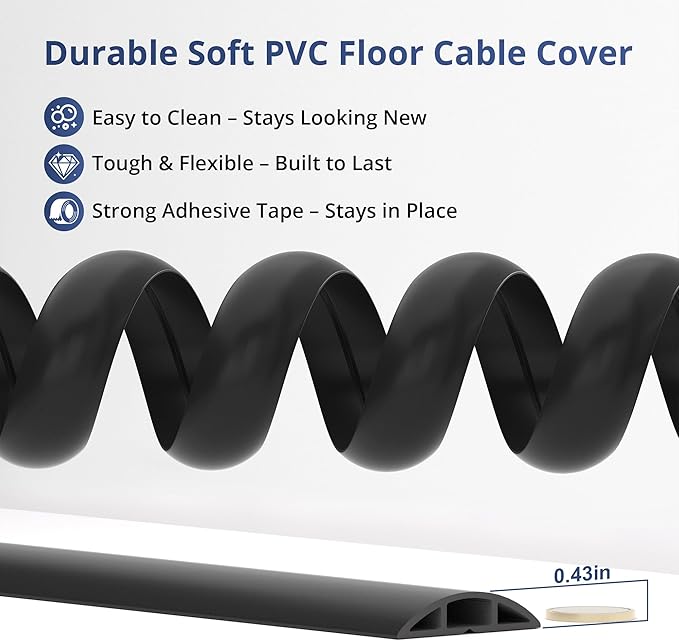 ZhiYo 3.6ft Cord Covers for Wires on Floor, Cord Hider Floor Hide Extension Cords, Soft PVC Cable Cover Cable Protector, Wire Cavity W0.62in H0.31in, Vintage Coffee
