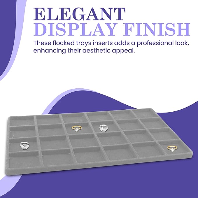 Novel Box 5 Pack 24-Slot Gray Liner Jewelry Storage Tray Inserts 14.75x8.25x1 Inches - Jewelry Organizer Pad for Drawers & Store Displays - Jewelry Display Pads for Rings Earrings & Pendants