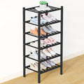 Smiry Bamboo Shoe Rack for Closet, 6 Tier Small Wooden Stackable Shoe Organizer, Free Standing Shoes Storage Shelf for Entryway, Front Door Entrance, Black