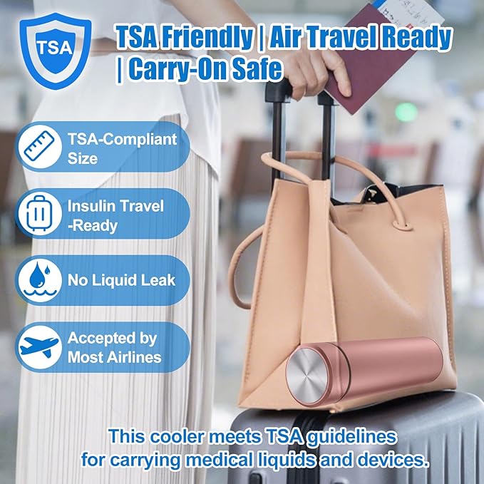 Portable Insulin Pen Cooler Travel Case – 60H Insulin Travel Case for Diabetes Care – Lightweight TSA Approved Medication Cooler & Travel-Ready Design (Rose Pink)