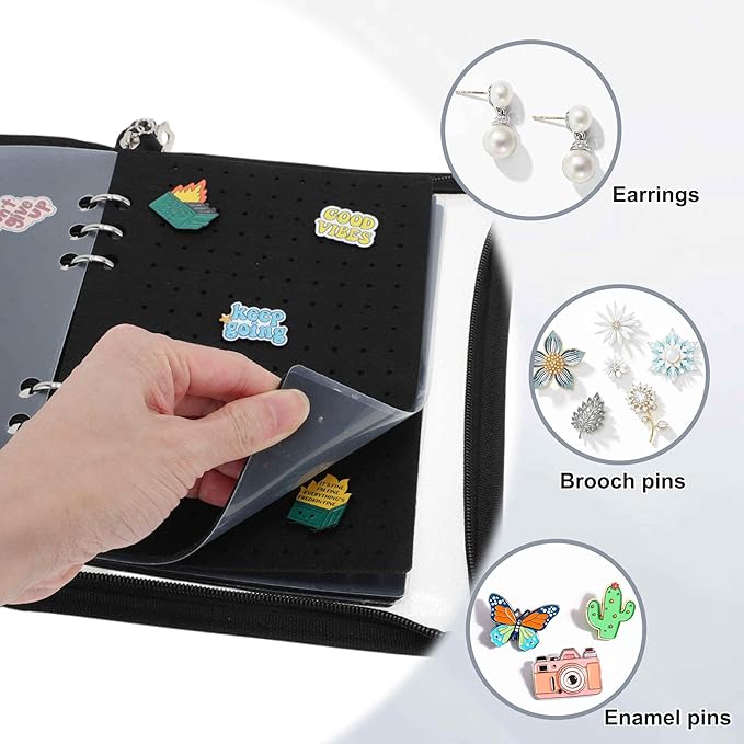CAPASTEC Pin Bag, Portable Pin Display Book, Ideal for Pins, Brooches Storage, Black