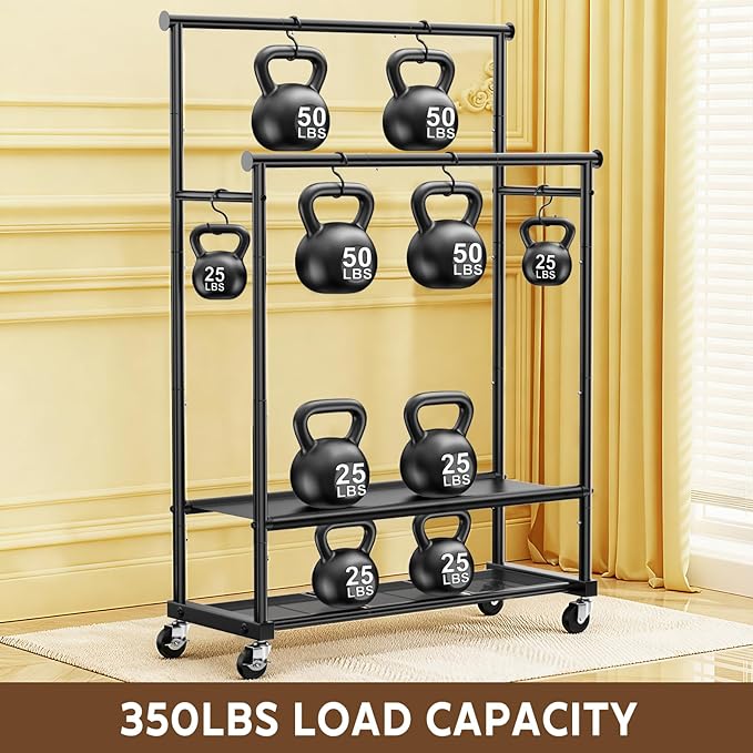 Double Rod Clothing Rack Heavy Duty with Oxford and Mesh Bottom Shelves, Garment Racks for Hanging Clothes, Portable Wardrobe Rack, Metal Clothes Rack Sturdy Coat Rack for Bedroom Laundry Living Room