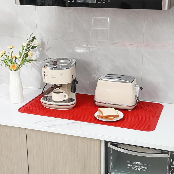 Silicone Dish Drying Mat for Multiple Usage,Easy clean,Eco-friendly,Heat-resistant Silicone Mat for Kitchen Counter or Sink,Refrigerator or Drawer Liner Red 5XL 36inches x 18inches