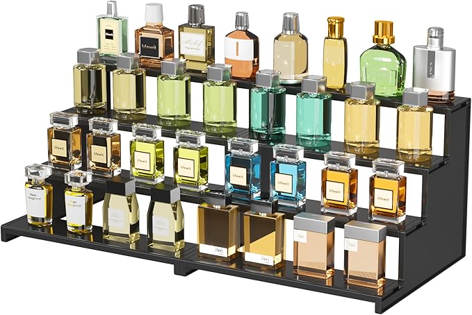 Lifewit 12 Inch Cologne Organizer for Men, 4 Tier Large Plastic Perfume Stand, Tool-free Assembly, Display Shelf for Fragrance, Aftershave, Skincare Makeup for Vanity, Bedroom, Bathroom Storage, 2 Pcs