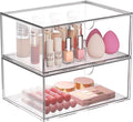 Clear Stackable Storage Drawers, 2 Pack Acrylic Makeup Organizers for Beauty Supplies, Plastic Storage Bins for Bathroom Vanity Countertop, Cabinet, Pantry, Kitchen Undersink, Desk Organization