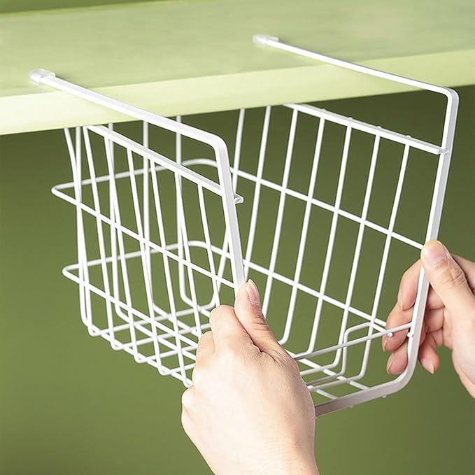 Fdit Metal Wire Rack Hanging Shelf, Under Cabinet Shelf Basket Organizer, Add On Storage Rack with Phone Holder for Kitchen, Pantry, Bathroom