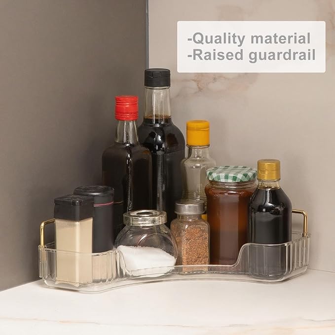 Corner Bathroom Countertop Organizer, Vanity Organizer Trays for Counter, Makeup Organizers, Perfume Tray, Skincare Shelf Storage Gifts for Women Girl Student (Clear, 1 Tier)