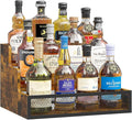 3-Tier Liquor Bottle Display Shelf, Rustic Wooden Bottle Holder Stand for Liquor Whiskey Wine Coffee Bottle Display with Fences, Storage Countertop Shelf for Café, Bar, Office Station