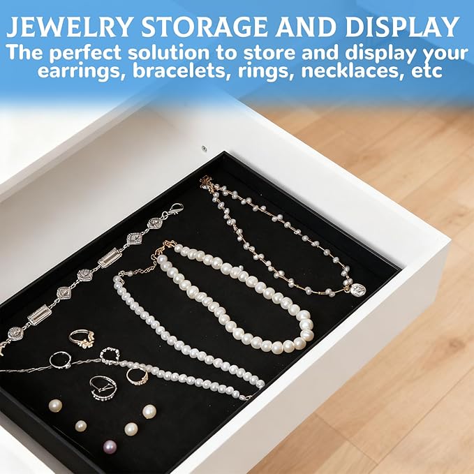10 Pcs Velvet Stackable Jewelry Tray Showcase Display Jewelry Organizer Tray for Drawers Countertop, Empty Plate for Necklace, Ring, Bracelet Organizing, and Earring Storage Display (Black)