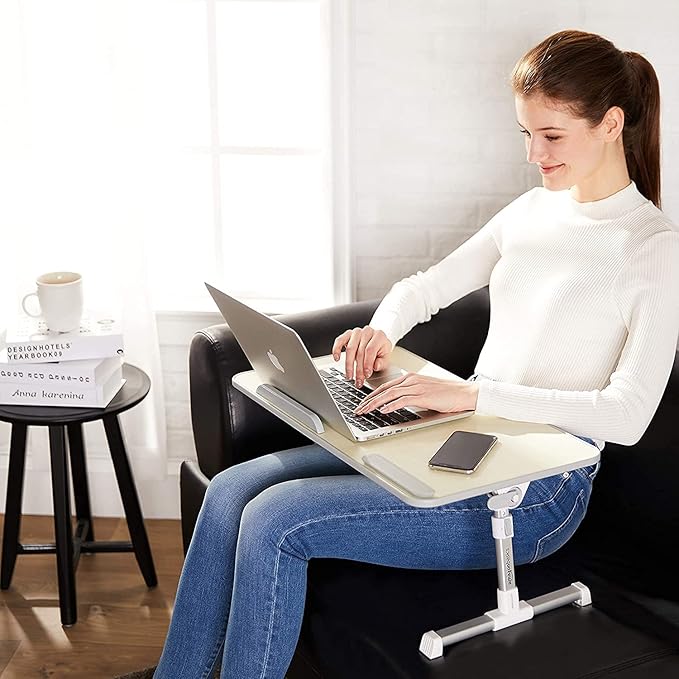 Amazon Basics Adjustable Tray Table Lap Desk Fits up to 17-Inch Laptop, Medium, 12"x20", Cream