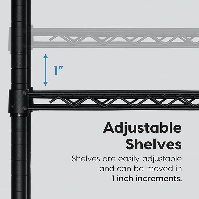IRIS USA, Inc. 4-Tier Adjustable Heavy Duty Steel Storage Rack with Removable Locking Casters (Up to 1200 lbs Loading Capacity), Wire Organization Unit with Metal Shelves, Black (48"L x 18"W x 73.5"H)