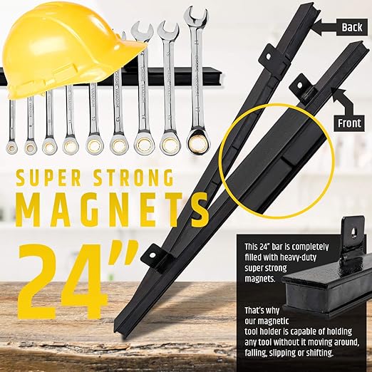 24" Heavy-Duty Magnetic Tool Holder (Upgraded Version) - Extremely Powerful Magnetic Pull Force to Hold Heavy Tools - Professional Space-Saving Magnetic Bar - Tool Organizer Rack/Strip
