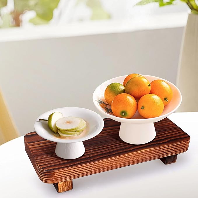 Small Brown Bathroom Decor Tray for Counter Dish Soap Holder Wooden Pedestal Stand for Kitchen Sink Soap Dispenser Wood Risers Kitchen Accessories Countertop Vanity Counter Decorative Tray
