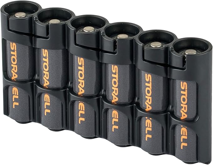 Storacell Slimline AA-6 Battery Storage Caddy and Dispenser, Black, Holds 6 AA Batteries (Not Included), Durable & Compact Design, The Original Battery Caddy, Made in The USA