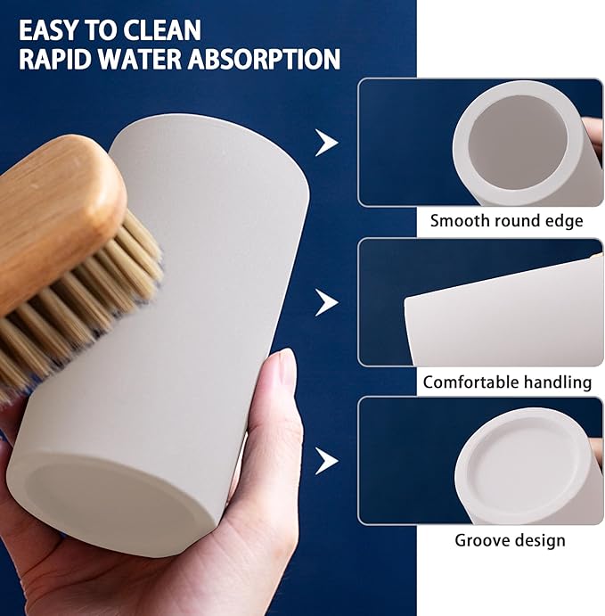 Diatomite Toothbrush Holder for Bathroom Sink, Countertop Organizer, Quick Dry Stand Cup for Toothpaste, Razors, Makeup Brushes - Water-Absorbent & Quick-Drying (Beige, Height 4.3")