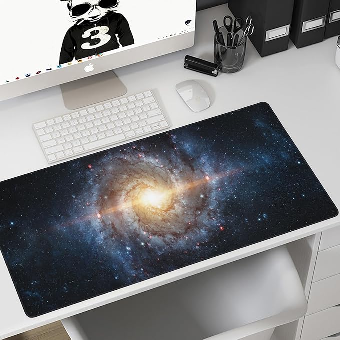 Desk Mat,Spiral Galaxy and Stars Gaming Mouse Pad,XXL Extended Mouse Pad Mat for Office,Computer,Keyboard with Non-Slip Base Stitched Eges Mousepad 35.4x15.75 inch