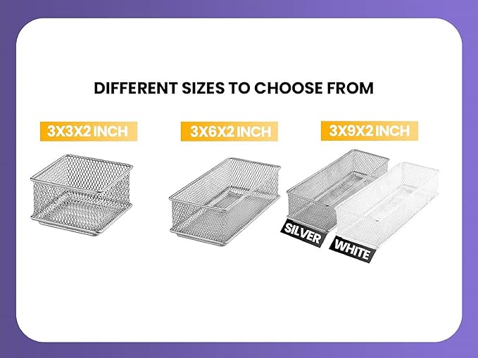 YBM HOME Silver Mesh Drawer Cabinet and or Shelf Organizer Bins, School Supply Holder Office Desktop Organizer Basket (1, 3x3x2 Inch)