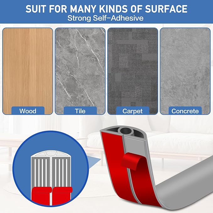 Floor Cord Cover Self Adhesive Cord Hider Floor Extension Cord Covers for Floor Power Cord Protector Cable Management Prevent Cable Trips Cable Cavity 0.32" W x 0.32" H (Grey, 3.3Ft)