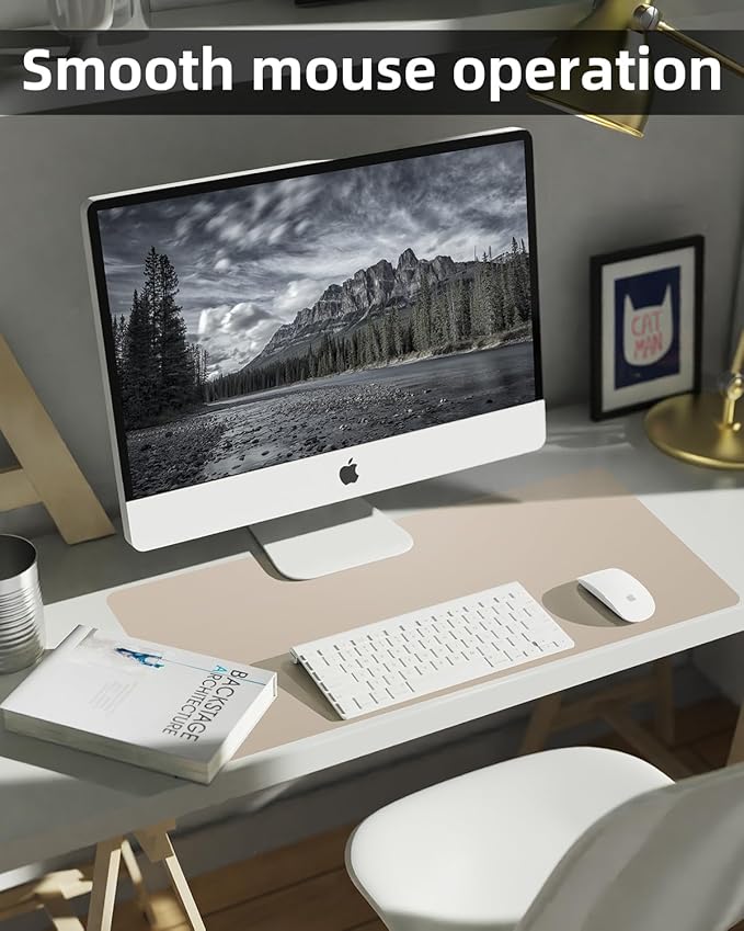 PULeather Non-Slip Desk Mat, Large Mouse Pad & Laptop Desk Pad - Waterproof Writing Pad for Office & Home (Beige, 35.4" x 17")