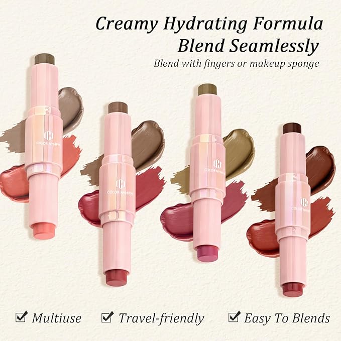 Color Nymph Blush Contour Stick, Double-end Cream Blush & Contour Makeup Stick Multiuse Blusher with Butter Bronzer For Cheeks Eyes Lip Matte Texture Silky-Smooth - 04# Coffee Cherry