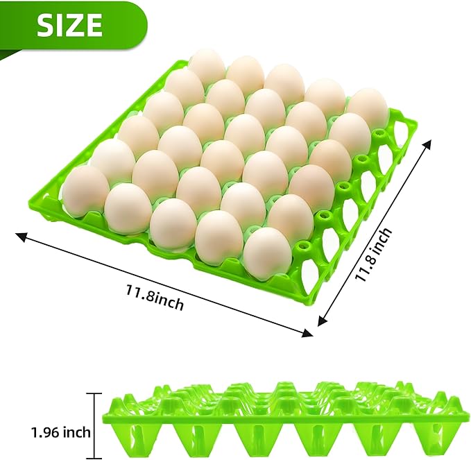 4-Pack Plastic Egg Tray Egg Crate, 30-Egg Flats for Home Chicken Farmers, Stackable & Durable, Great for Storing, Sorting & Shipping, and Reusable (4-Pack Green)