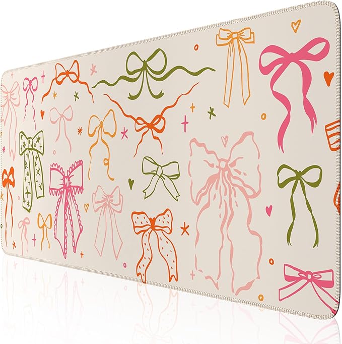 iCasso Desk Mat for Keyboard and Mouse, Large Mouse Pad for Desk, Desk Matt for Desktop, Desk Pad Mat, Anti-Slip Big Mousepad with Stitched Edges for Computer(Colorful Ribbon)