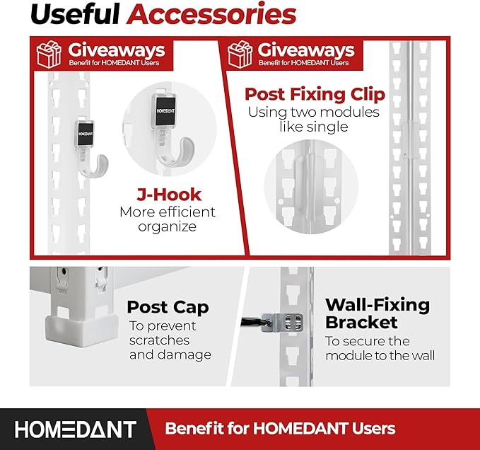 HOMEDANT 5 Tier Storage Shelves Adjustable Laminated Boltless Garage Metal Shelving Unit Heavy Duty Utility Rack Shelf Warehouse Pantry Closet Kitchen (4, (L) 48.1" W, White)