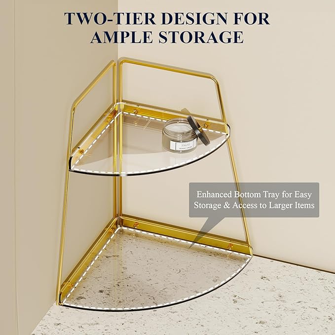 NiHome 2-Tier Acrylic Countertop Corner Organizer for Bathroom Kitchen Bedroom, Corner Skincare Organizers Makeup Organizer for Vanity Storage - Sturdy Metal Frame & Anti-Slip Pads, Home & Office Use