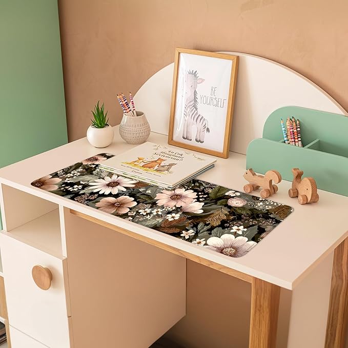 Vintage Beige Floral Mouse Pad – Large Extended Desk Mat 31.5 x 11.8 in– Neutral Retro Botanical Design, Non-Slip Rubber Base, Waterproof Surface, Oversized Keyboard & Mouse Pad for Office or Home