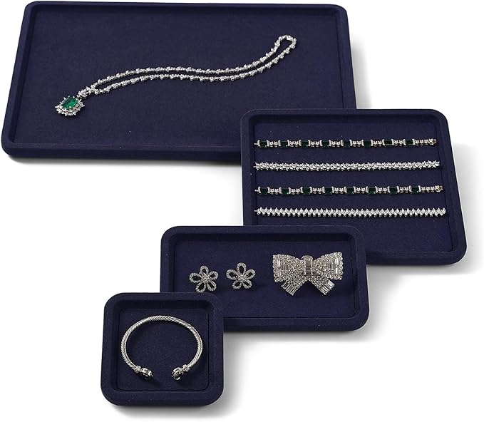 Premium Microfiber Jewelry Display Tray - Small Blue Velvet Organizer for Rings, Earrings, Necklace, Bracelet - Photograph, Trade Show, Dresser Storage (10x10cm, XS)