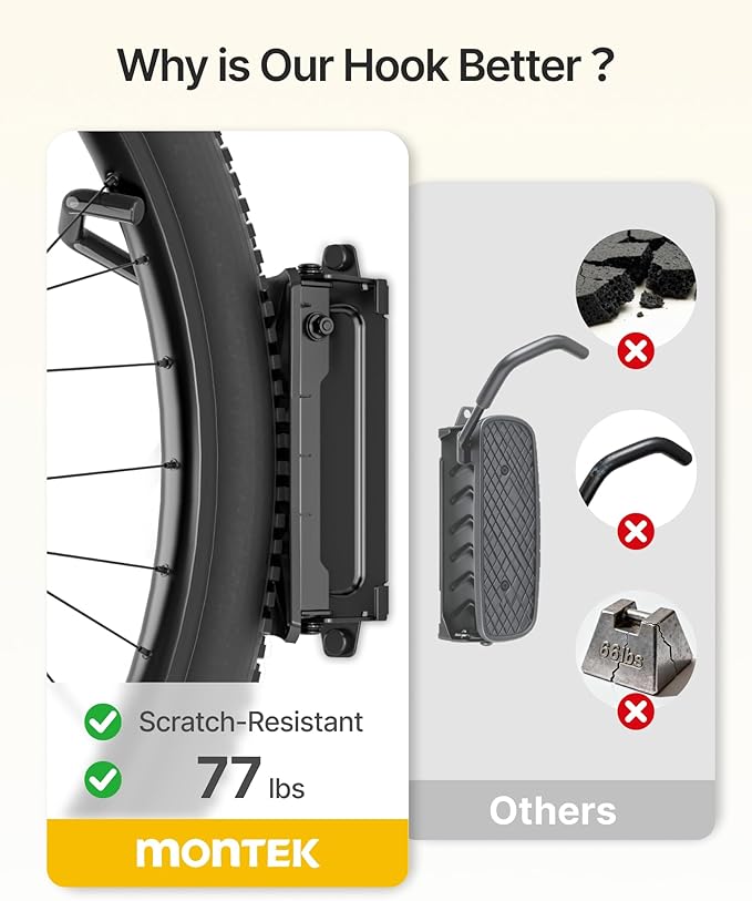 monTEK Heavy duty Bike Wall Mount, Swivel Bike Wall Hanger Holds Up to 77lbs, Space-Saving Bike Rack Garage, Bike Storage for Bedroom Home Office, 1 Pack