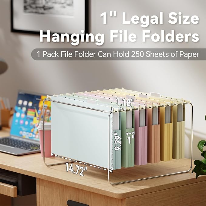 Ansook Plastic Hanging File Folders Legal Size,12 Pack Extra Capacity Expandable Legal File Folder Hanging with Tabs,Heavy Duty 1" Filing Cabinet Folder for Documents,Hanging File Organizer