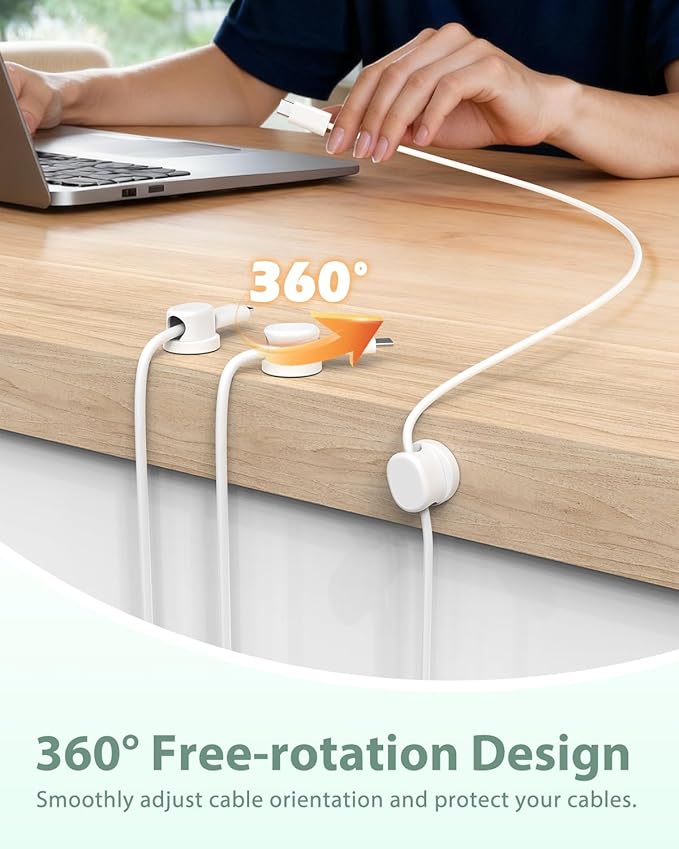 Rotatable Cord Holder, Snap-Lock Cable Clips, 8 Pack Adhesive Cord Organizer, Phone Charger Wire Organizer Keeper for Nightstand Car Kitchen Appliances Office Accessory,White