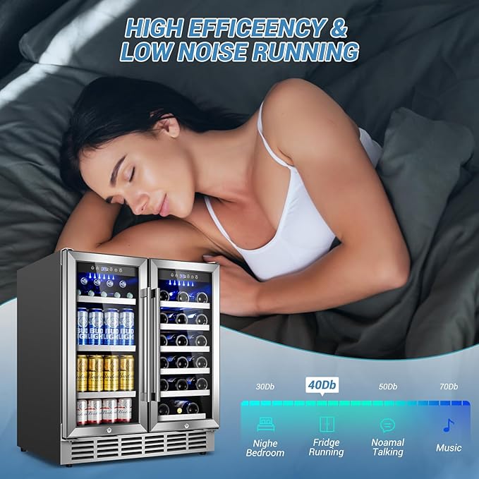 30Inch Wine and Beverage Refrigerator - Dual Zone Beverage Cooler Under Counter, Holds Up to 30 Bottles & 90 Cans Drink and Beer Fridge Built-In for Home Kitchen Bar and Office