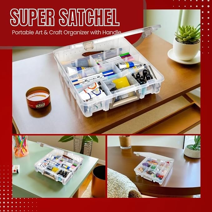 ArtBin 9007AB Super Satchel with Removable Dividers, Portable Art & Craft Organizer with Handle, [1] Plastic Storage Case, Clear
